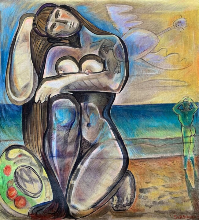 Dream and sea 绘画, 43.3x39.4 in
