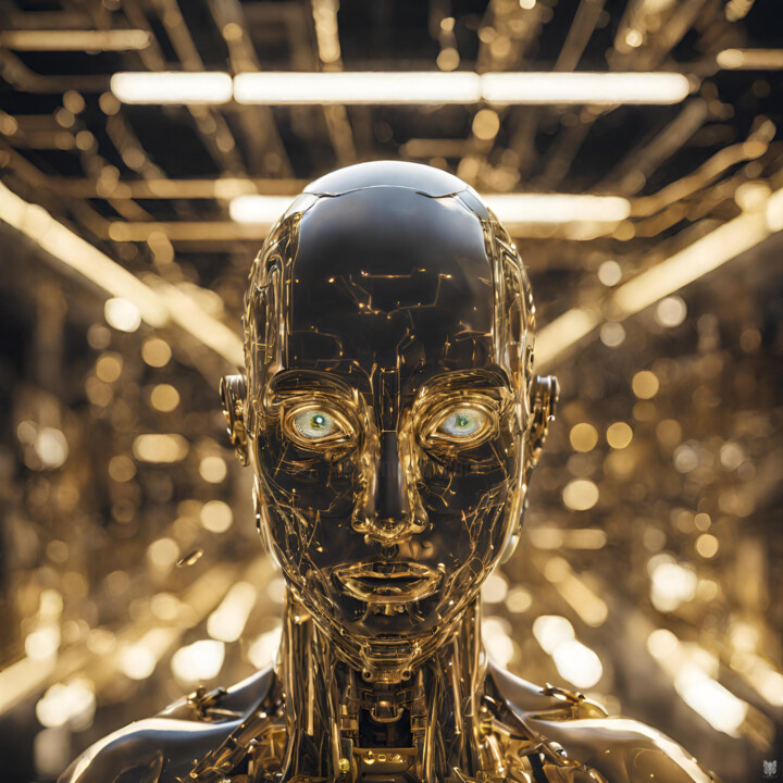 Golden humanoid living robot Digital Arts