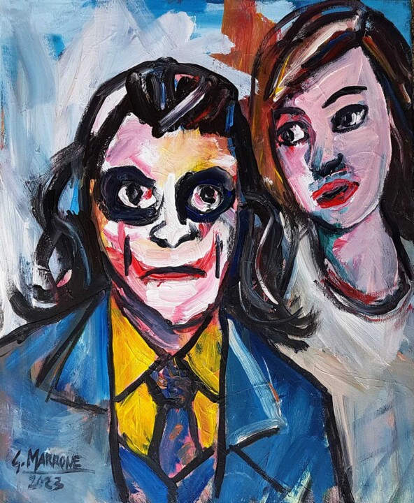 "Joker e la ragazza" 绘画, 22.1x18.1 in