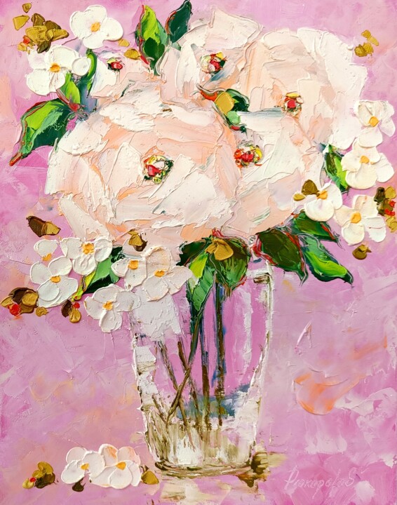 Peonies Painting Floral Original Art 绘画, 14x11 in