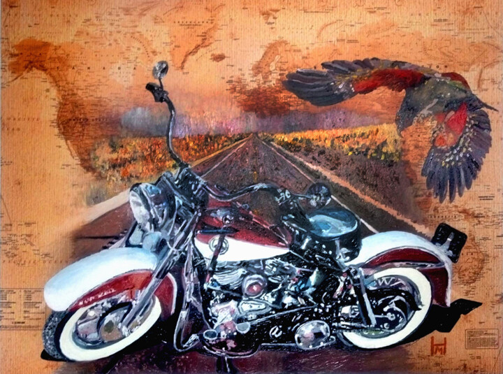 "1958er Panhead by Tribune" 绘画, 24.4x32.3 in