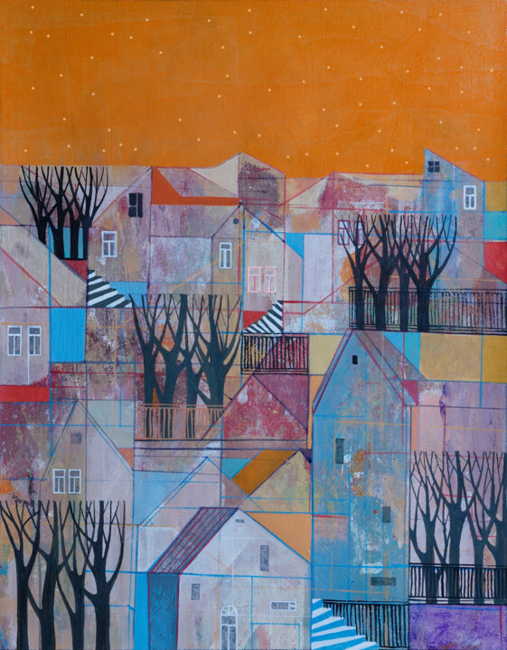 Painting titled "Composition 555" by Georgi Demirev, Original Artwork, Acrylic Mounted on Wood Stretcher frame
