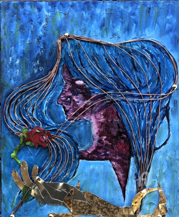 femme aux cheveux bleus