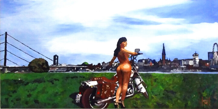 "Checking Out Duesseldorf" 绘画, 11.8x23.6 in