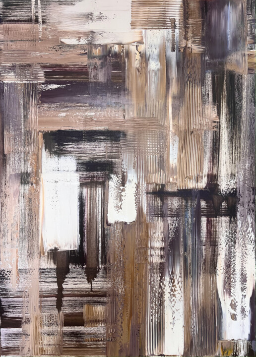 绘画 标题为“White-brown abstrac…” 由Marina Skromova, 原创艺术品, 油