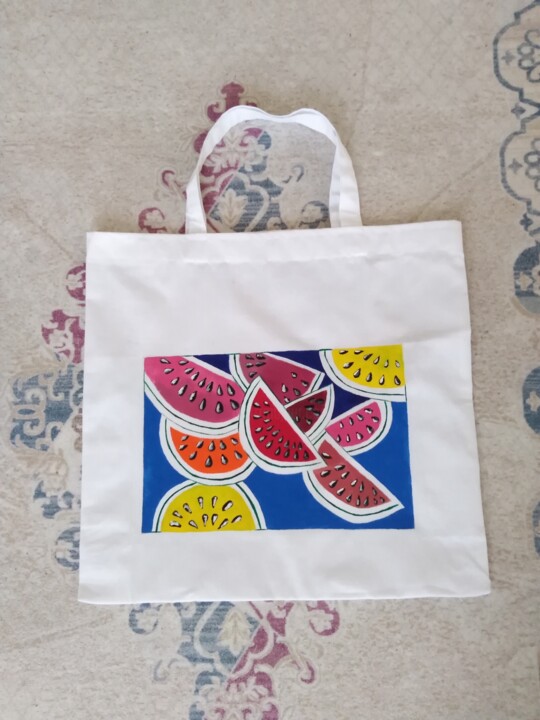 Tote bag eco schedule bags hand painted 纺织艺术, 16.5x17.3 in