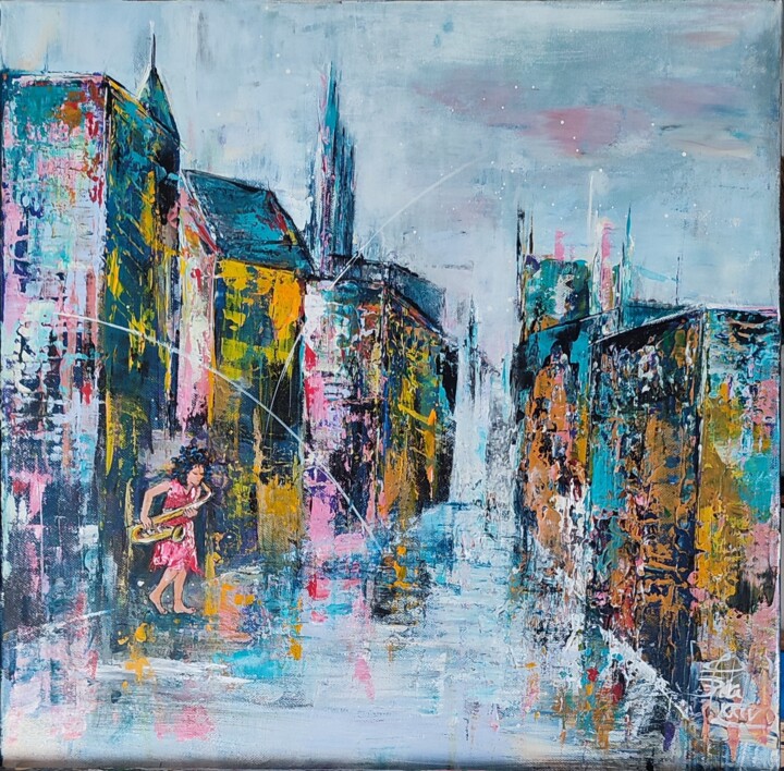 Saxo dans la ville 绘画, 15.8x15.8 in