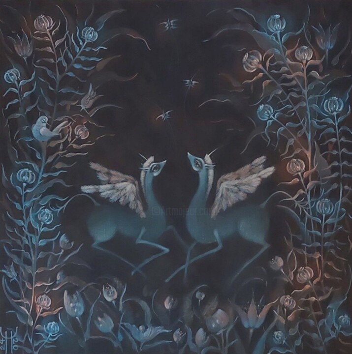 "The night comes quietly" Pittura, 23,6x23,6 in