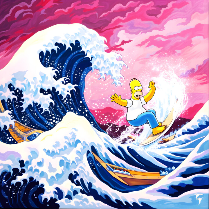 Homer Simpson: Surfer des Vagues Japonaises 数字艺术, 15.8x15.8 in