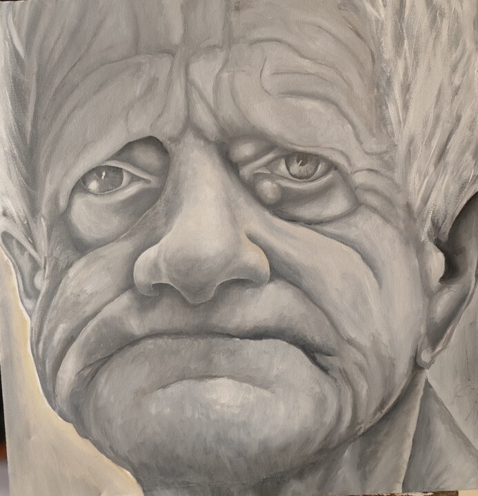 Painting titled "Der Nachbar" by Marat Isakowitsch, Original Artwork, Oil Mounted on Wood Stretcher frame