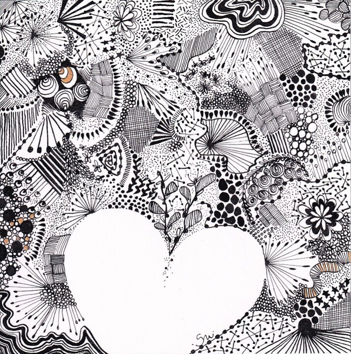 Drawing titled "Pensées d'Amour" by Nadine Stoeltzlen, Original Artwork, Ink