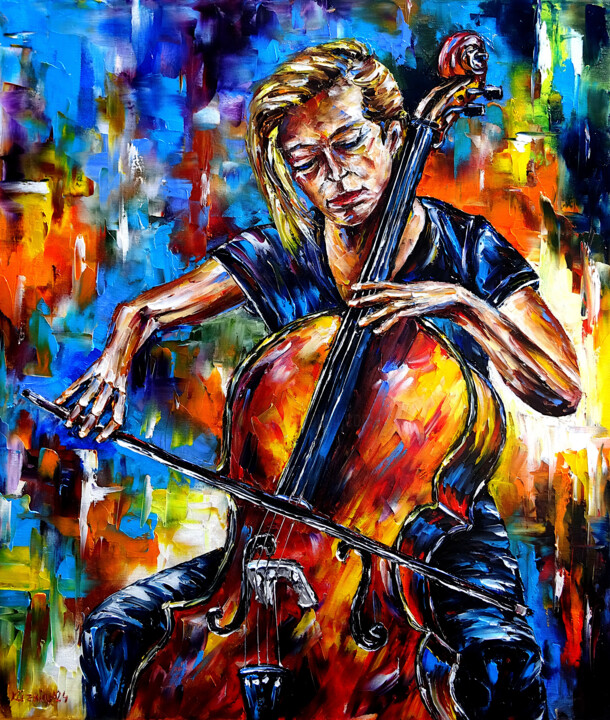 绘画 标题为“The Cellist” 由Mirek Kuzniar, 原创艺术品, 油