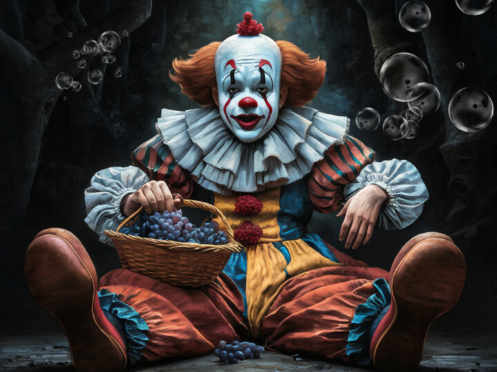 제목이 "Clown mit Weintraub…"인 디지털 아트 R.W.Born로, 원작, AI 생성 이미지