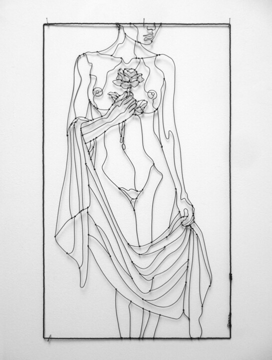 SCULPTURE MURALE FEMME NUE A LA ROSE 雕塑, 23.6x15.8 in