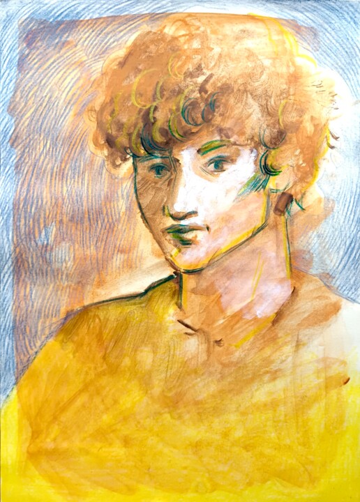 Portrait of a guy with curly hair 图画, 11.6x8.3 in