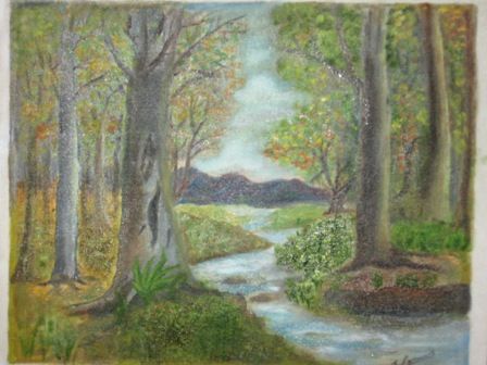 Painting titled "Scenery Stream thro…" by Rajee Venugopal, Original Artwork