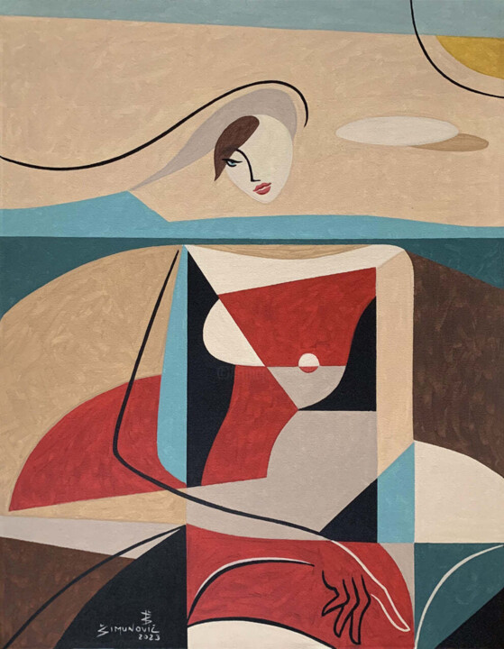 绘画 标题为“WOMAN READING ON BE…” 由Bernard Simunovic, 原创艺术品, 丙烯