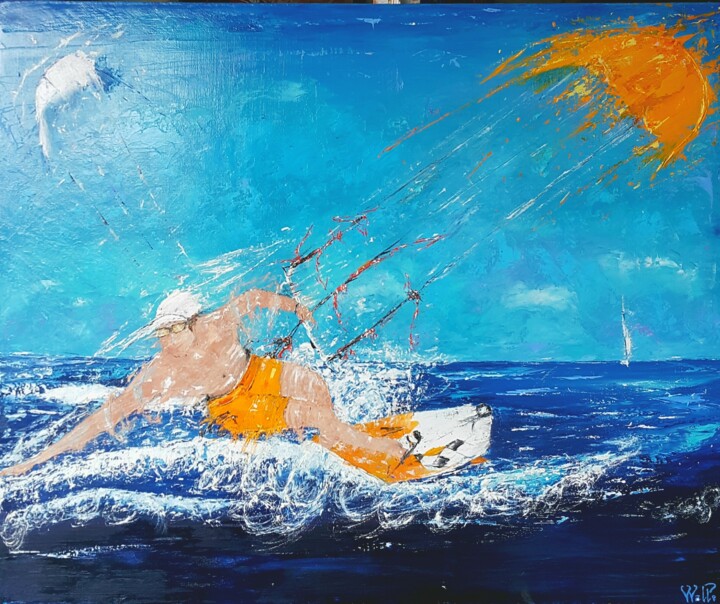 绘画 标题为“Kitesurf” 由Philippe Walle, 原创艺术品, 油 安装在木质担架架上