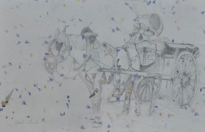 Drawing titled "Vendanges dans l'A…" by Pedrola Alban, Original Artwork, Pencil Mounted on Other rigid panel