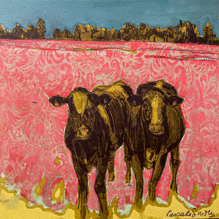 "Vaches de saison" no 7, Pascale Simon 绘画, 11.8x11.8 in