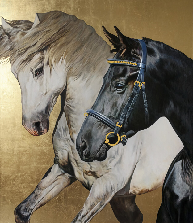 Two stallions 绘画, 59.1x51.2 in