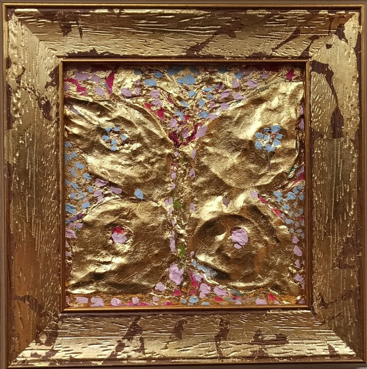 Butterfly Painting, Gold Impasto Painting, Gold Butterfly 绘画, 3.9x3.9 in