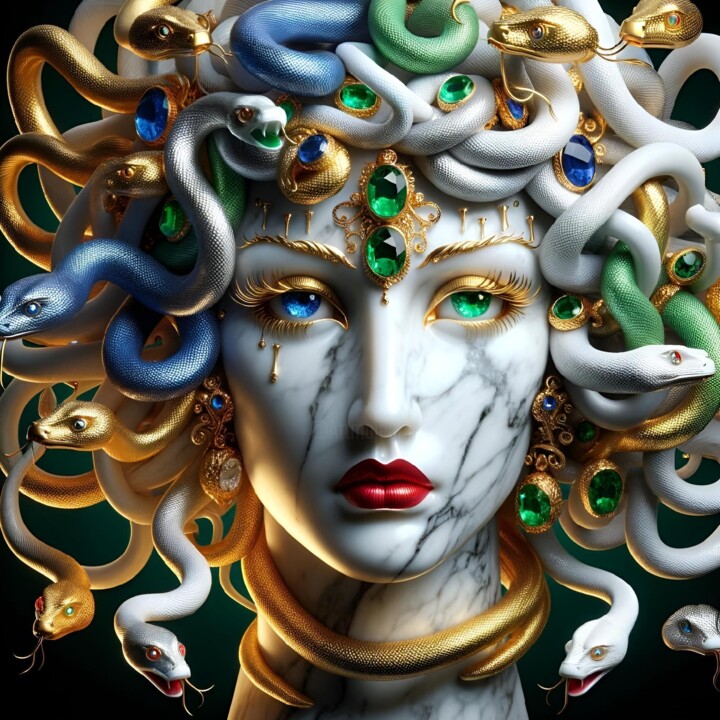 Medusa: Duality in Stone and Jewel Digital Arts