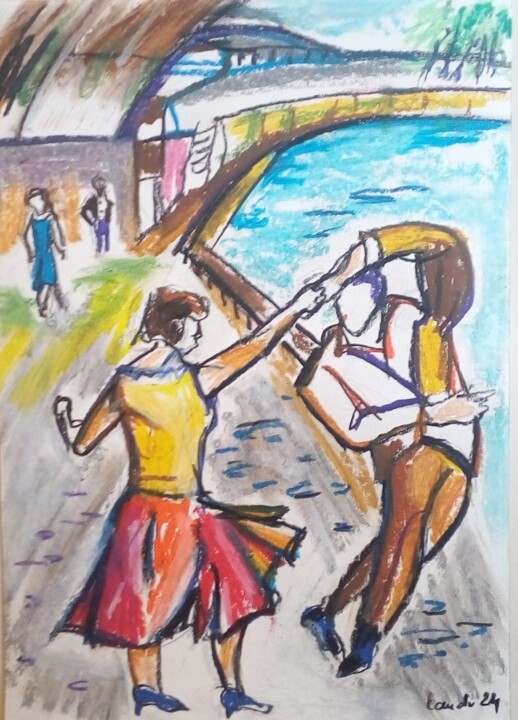 Rock sur les quais 描画, 16.5x11.7 in