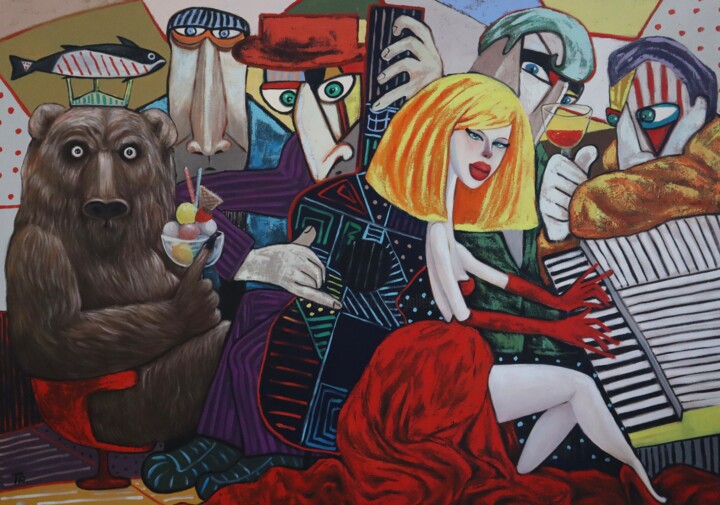 Painting titled "King of Salmon and…" by Ta Byrne, Original Artwork, Oil