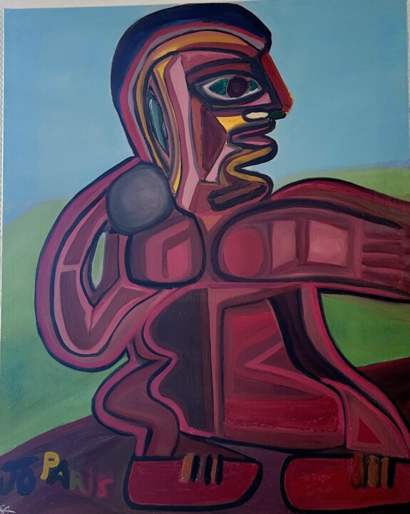Le lanceur de poids - cubism 绘画, 31.9x24.4 in