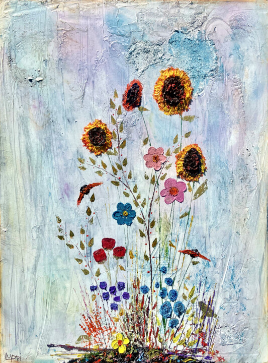 Malerei mit dem Titel "Sunflower Purple Ha…" von Matthias Lupri, Original-Kunstwerk, Öl Auf Keilrahmen aus Holz montiert