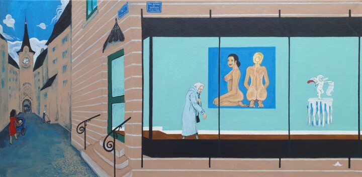 Dans l'angle de le rue S. VEIL et de la rue S. de BEAUVOIR 绘画, 15.8x31.5 in