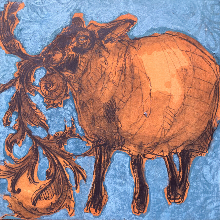 "Animaux de paradis" no 37 绘画, 7.9x7.9 in