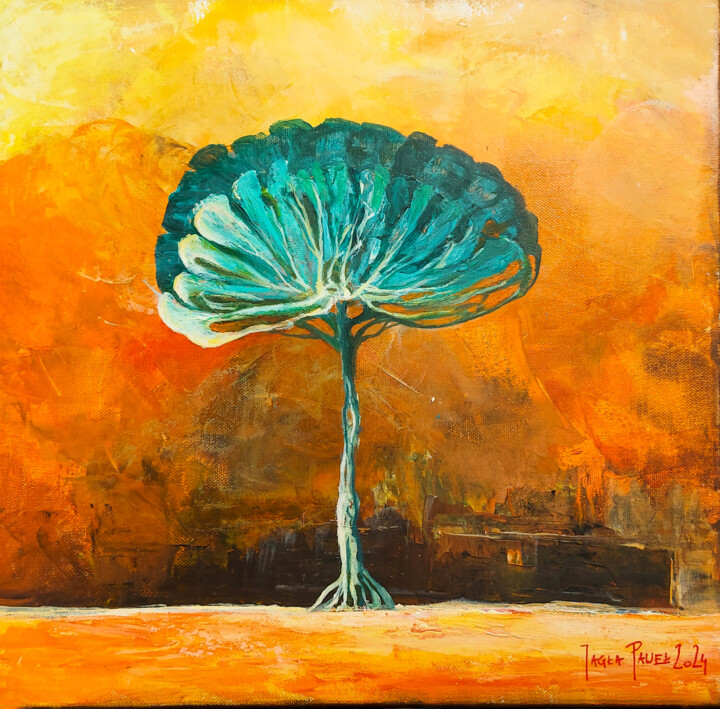 BLUE TREE 绘画, 15.8x15.8 in