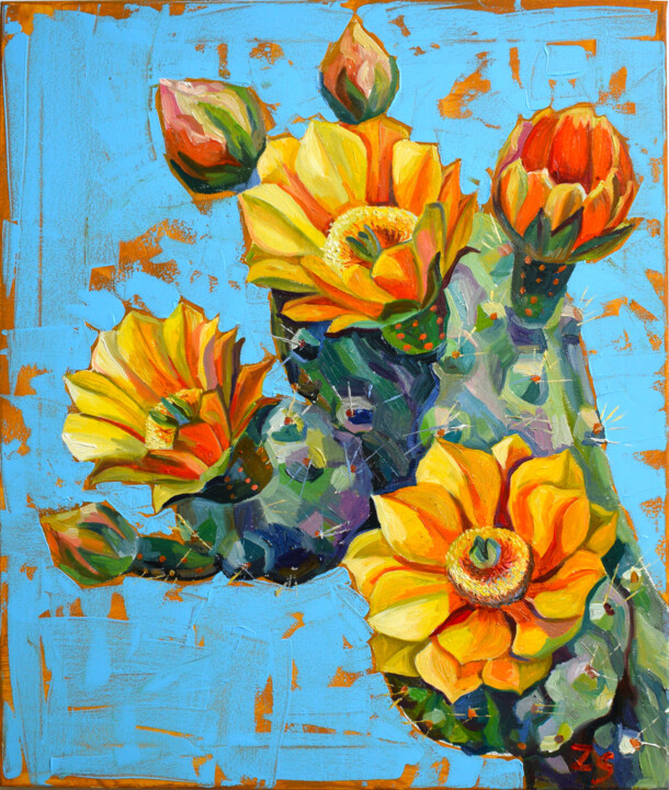 Flowering cactus 绘画, 23.6x19.7 in