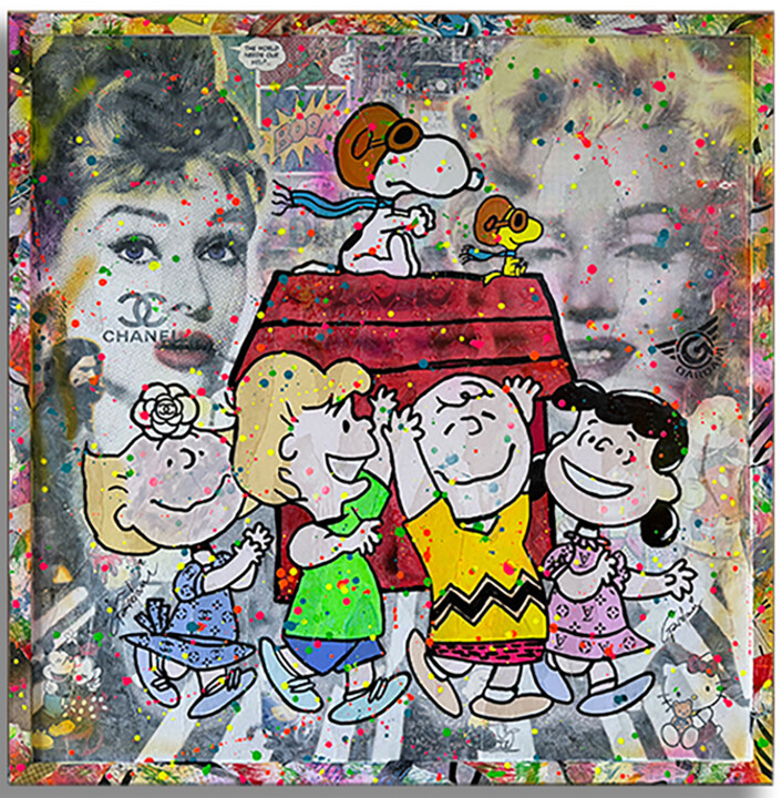 Snoopy Flying - Original Painting on Canvas 绘画, 40.3x40.3 in