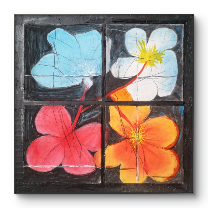 Drawing titled "Le Ballet des Éclat" by Ivan Colas, Original Artwork, Pastel Mounted on Wood Stretcher frame