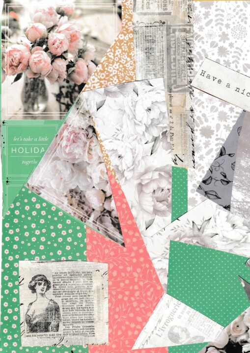collage : le printemps 绘画, 12.6x9.5 in