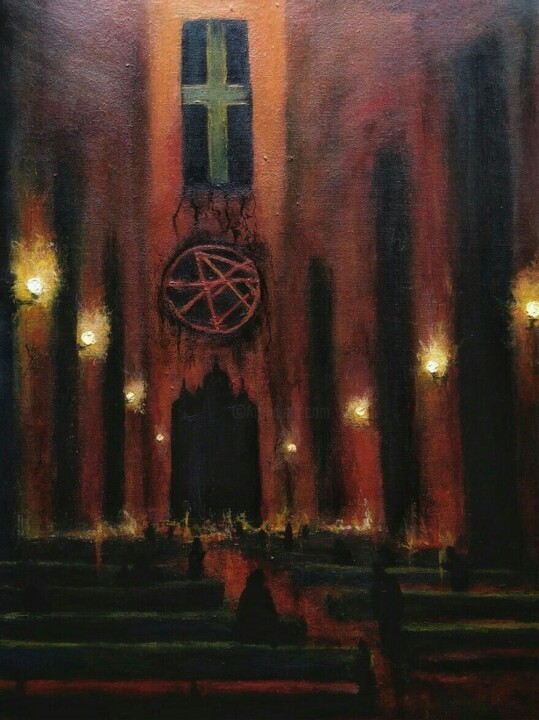 Red church 绘画, 19.7x13.8 in