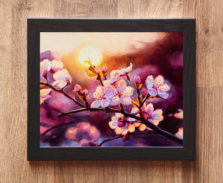 Pink Cherry Blossoms In Sunset Light, Painting by Lucia