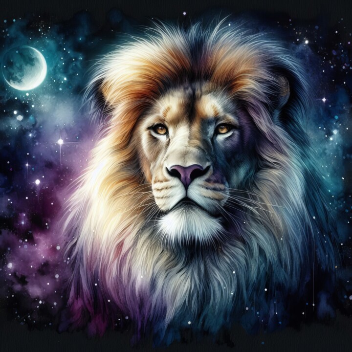 A majestic and colorful lion in watercolor painting #3 数字艺术