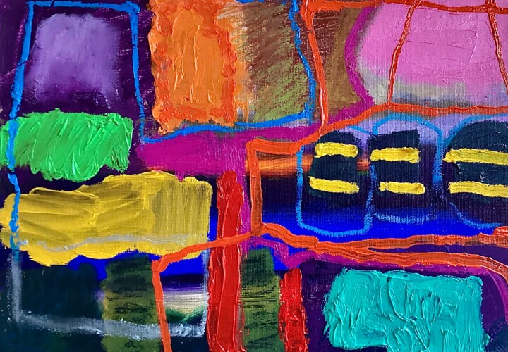Schilderij getiteld "Blackgang" door Dee Young, Origineel Kunstwerk, Olie