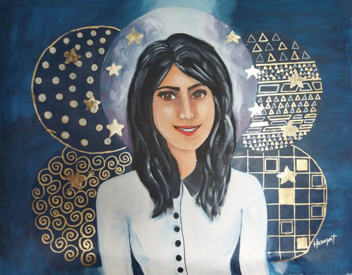 Painting titled "In the Blue Sky" by Fabienne Haumont, Original Artwork, Acrylic Mounted on Wood Stretcher frame