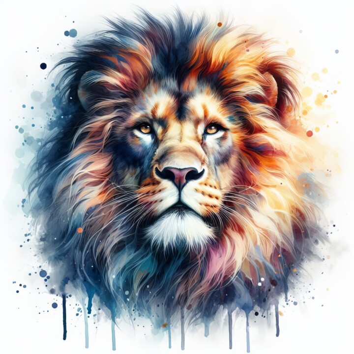 A majestic and artistic lion in watercolor painting #1 数字艺术