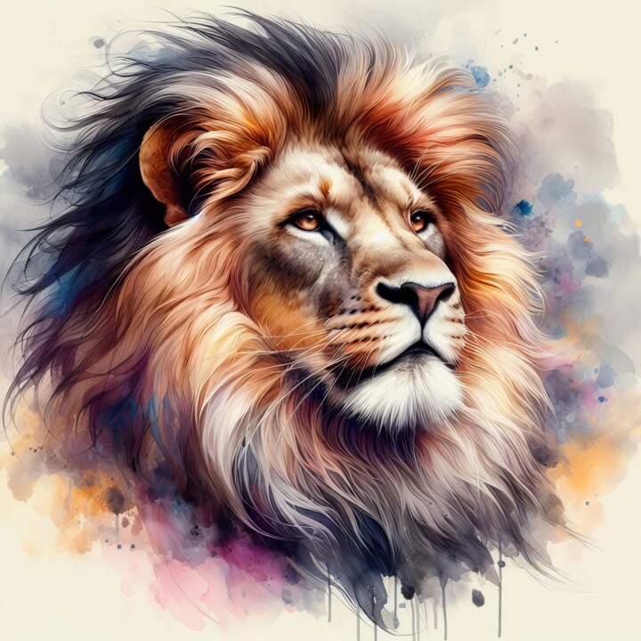 A majestic and artistic lion in watercolor painting #2 数字艺术