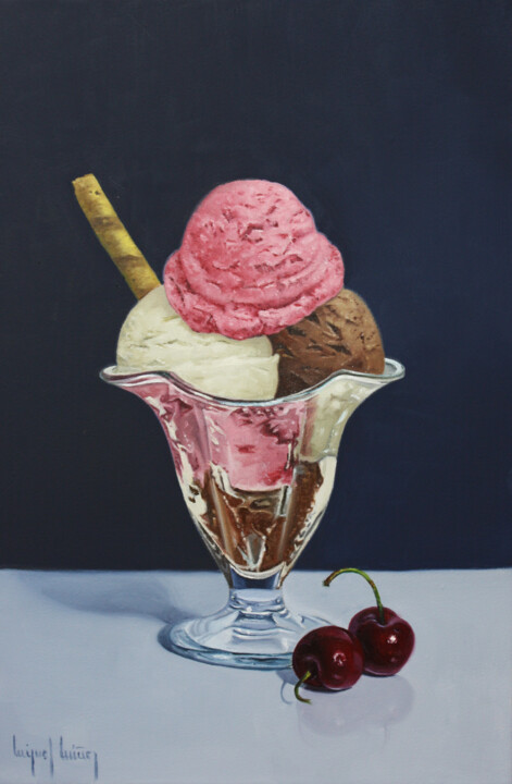 Painting titled ""Copa helada con ce…" by Miguel Nuñez, Original Artwork, Oil