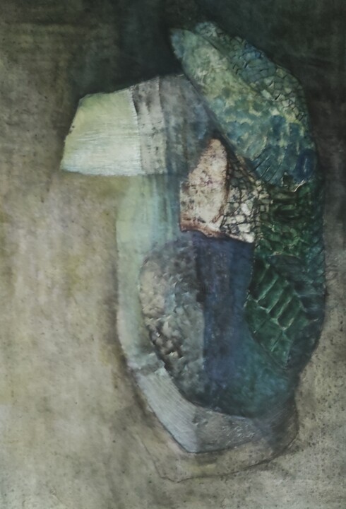 Painting titled "The Lizard" by Veronique Nerou, Original Artwork, Oil