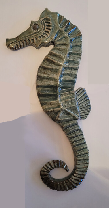 Γλυπτική με τίτλο "hippocampe vert" από Raymonde Koelblen/Pitoizel (PitRe), Αυθεντικά έργα τέχνης, Πηλός