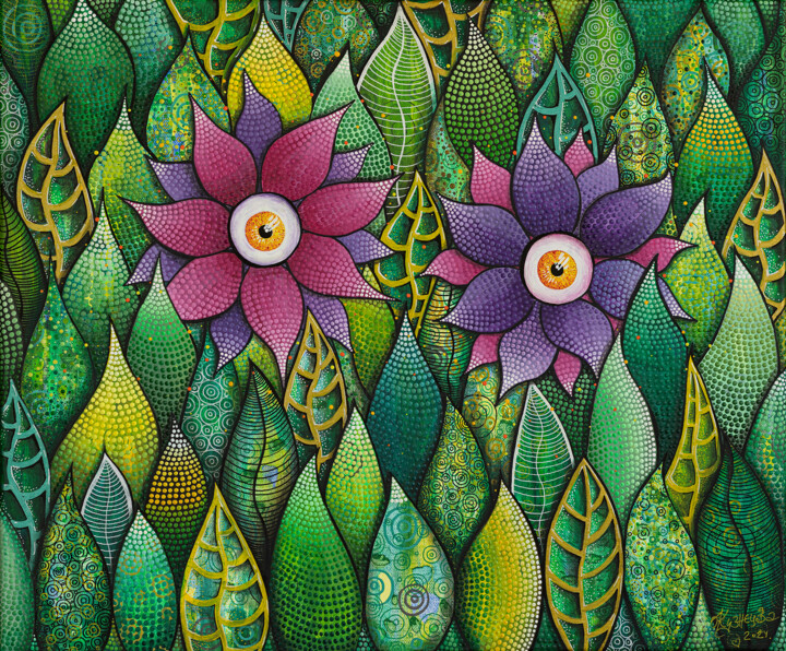 Painting titled "Flowers series - 2" by Olha Kuznietsova, Original Artwork, Acrylic Mounted on Wood Stretcher frame