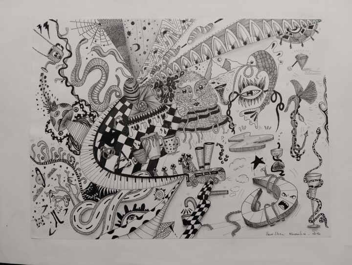 Disegno intitolato "details" da Hana Zheni, Opera d'arte originale, Biro